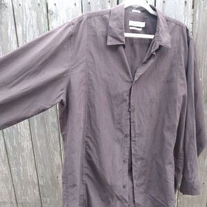Calvin Klein men's size XL cotton silk blend modern fit dress shirt brown